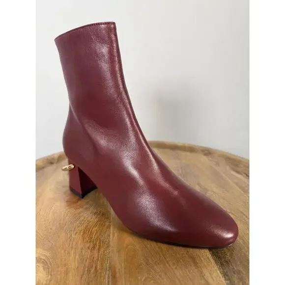 L’Autre Chose Burgundy Leather Ankle Boot Block Heel US 5 Made in Italy NWB - Picture 7 of 12